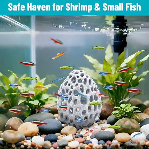 Obfuscate Shrimp Cave,Shrimp Hides for Aquarium,Porous Coral Rock Aquarium Decor with Suction Cup,Fish Tank Hideout for Small Fish,Shrimp and Guppies
