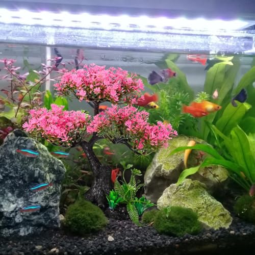 Didiseaon Aquarium Decor Artificial Plants Tree Set 11.4 Inch Plastic Plants for 10-55 Gallon Fish Tank Decoration Pink Simulation Aquarium Tree Betta Fish Bowl Ornaments Home Office Decor
