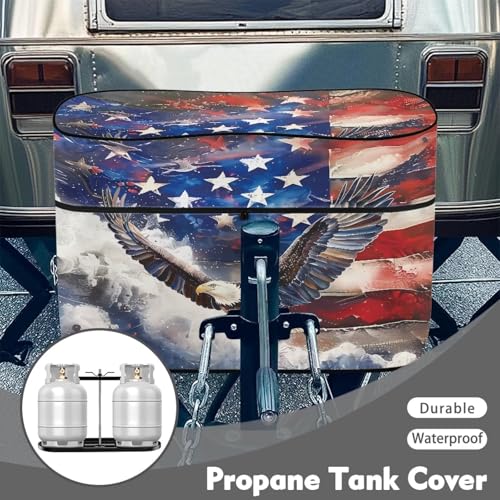 4th of July Stars and Stripes Eagle Travel Trailer Propane Tank Cover 20 Pound Double for RV/Trailer/Camper Travel Trailer Polyester Waterproof Cover - color: 4th of July Stars and Stripes Eagle, size: S(20LB)