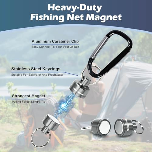 Magnetic Net Release for Fly Fishing, Aluminum Magnetic Quick Release Keychain, Fly Fishing Net Magnet Holder Retractor with Carabiner