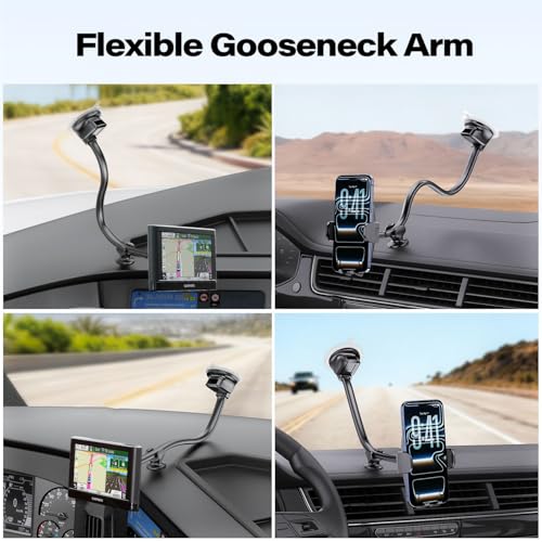 APPS2Car 14'' Gooseneck Arm Mount for Garmin GPS/Car Phone Holder, 17.2mm Ball Joint Replacement Suction Cup Mount for Car Truck Windshield, GPS Holder for Garmin Dezl Nuvi Drive Drivesmart RV