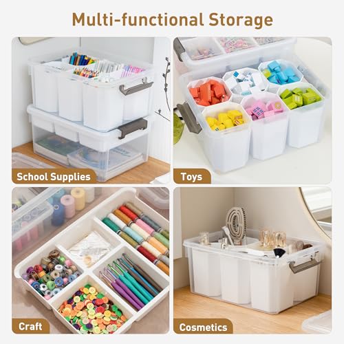 Citylife 17 QT Plastic Storage Box with Removable Tray and 6 Detachable Tall Inserts Craft Organizers and Storage Clear Storage Container for Organizing Crayon, Craft, Sewing, Playdoh, 4 Packs - size: 17 Qt- 4 Pack- W