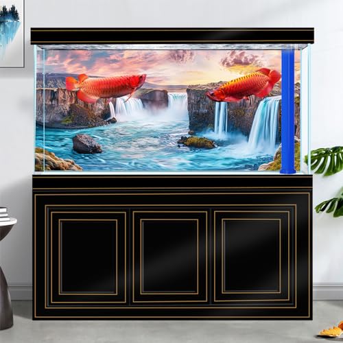 Natural Landscape Waterfall Aquarium Background, Art Natural Landscape Theme Fish Tank Background, Crawling Terrarium Background 30X12IN with 8 EVA Double-Sided Tape - color: Landscape03, size: 30X12in/75X30cm
