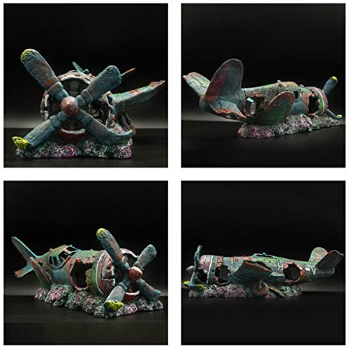 S-Lifeeling Fish Tank Decoration Fighter Vintage Airplane Ruins Submarine Landscape Fish Shrimp Shelter Cave Hideout Resin Aquarium Decor Turtle Tank Decoration - color: Airplane S Size