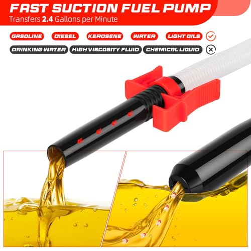 Portable Transfer Pump Battery Operated Electric Siphon Pump for Gas, Fuel, Diesel, Water Transfer 2.4 GPM Flow Oil Extractor, 47" Hose-Easy to Use Hand Fuel Pump, Multi-Use Siphon Transfer Pump(Red) - size: 1 Pack Red