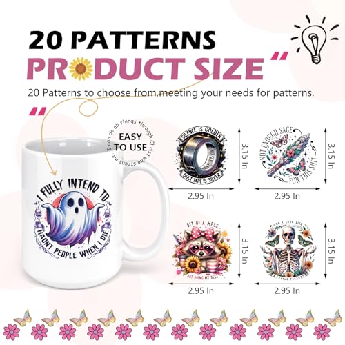 Funny UV DTF Stickers - 20 Sheets Cute Highland Cow Raccoon UV DTF Cup Wraps for 16 20 oz Glass, If I'm Moody Give Me Foody Fun Ghost Skull Butterfly Transfer Sticker Decal DIY Water Bottle Decoration - style: Funny Quotes