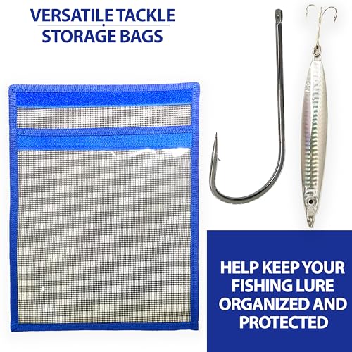 12" x 9" Fishing Lure Bag, 5 Pcs Blue Mesh Foldable Unrigged, for Saltwater & Freshwater Tackle Storage, Includes Single Pouch Vinyl Organizer, Ideal for Trolling Lures, Marlin & Offshore Fishing