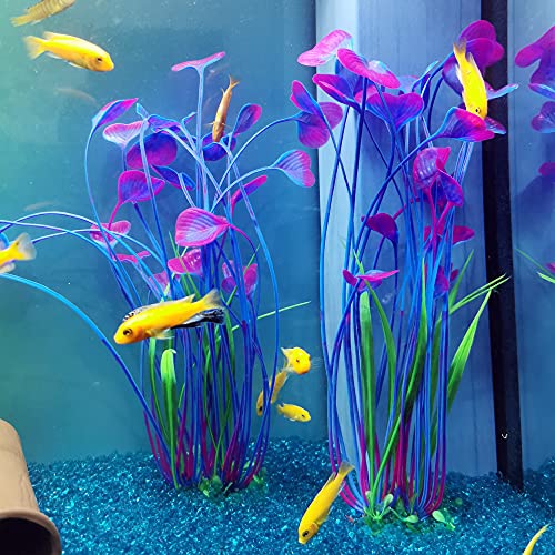 ALEGI Fish Tank Decorations Plastic Plants Large,Aquarium Artificial Plants Decoration Ornament Safe for All Fish-16 inch 2Pcs (Purple 2 pcs) - color: Purple 2 Pcs