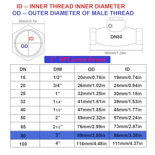 3" Stainless Steel Check Valve, NPT Threaded Horizontal Check Valve Check valve to prevent backflow, check valve for water, oil and air, also available with compressor DN80 - size: 3"(DN80)