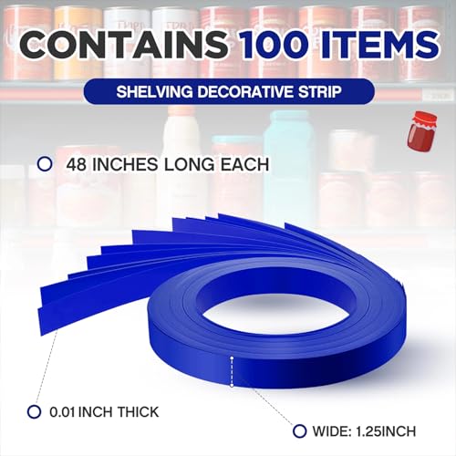 Frienda 100 Pcs Decorative Gondola Shelving Vinyl Insert Strips Pre Cut 48" x 1.25" C Channel Decorative Shelf Insert Strips for Retail Store Supermarkets Grocery Gondola Decoration (Blue) - color: Blue