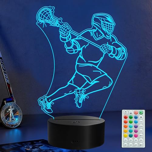 Lacrosse Night Light, Lacrosse Gifts for Boy, 3D Illusion Lamp with Remote Control, 16 Colors Changing, Timer, RGB Flashing Mode and Dimmable, Field Lacrosse Gifts for Men Christmas Decor - color: Color 2