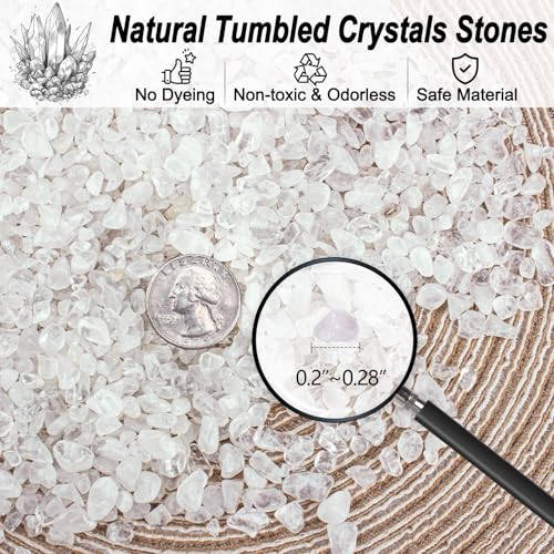 0.5 Lb/230g Clear Quartz Crystal Stone Chips Bulk, Tumbled Healing Crystal Chips Natural Gemstones Crushed Stones Decorative Vase Fillers Aquarium Gravel Rocks, 3-5mm - color: Clear Crystal, size: 0.5 LB
