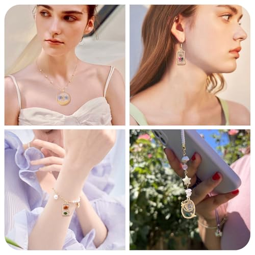 Transparent Flower Resin Charms Round Gold Edge Dried Floral Pendants Flat Round Clear Gold Foil Floral Charms for Necklace Bookmark Keychain Jewelry Making - color: Flower-9