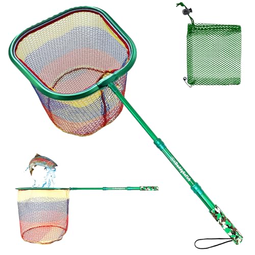 DaddyGoFish Kids Fishing Net - Extendable Telescopic Landing Net for Boy Girl Children Catching Small Fish Crab Shrimp Minnow Dragonfly Beach Pier Lake River Ocean - color: Style 3 (Green)