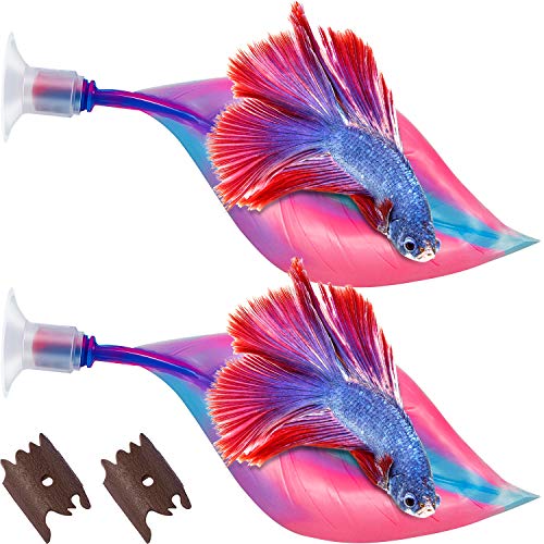 WILLBOND 2 Pcs Pink Silicone Betta Fish Bed Leaf Hammock Betta Fish Tank Accessories Decorations for Aquarium Ornaments, Practical Resting Spot, Comfortable and Safe - color: Pink