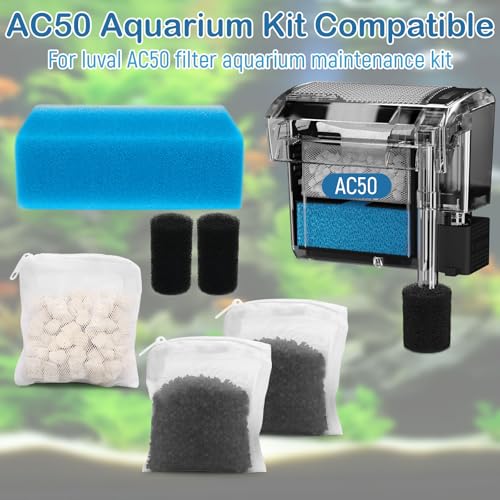 Aquarium Media Maintenance Kit Replacement for Fluval AC50 Power Filter, Includes 1 Blue Foam Filters, 2 Intake Strainer Sponge,1Pack Ceramic Rings and 2 Pack Activated Carbon