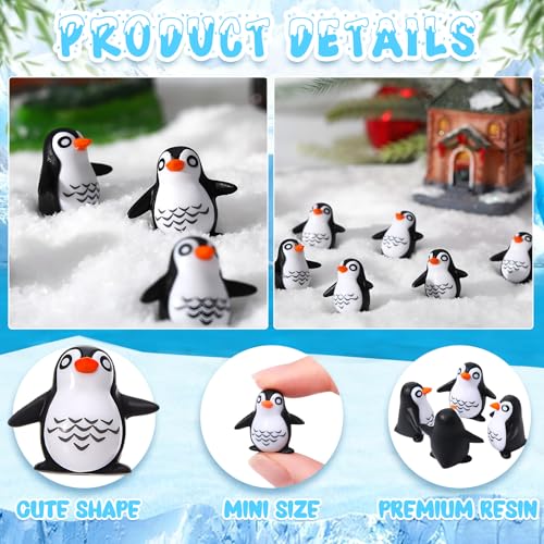 50 Pcs Mini Penguin Figurines Resin Animals Mini Resin Penguins Miniature Figurines Tiny Penguin Decor for Garden Aquarium Dollhouse Landscape Patio Yard Lawn Potted Winter Party Decor
