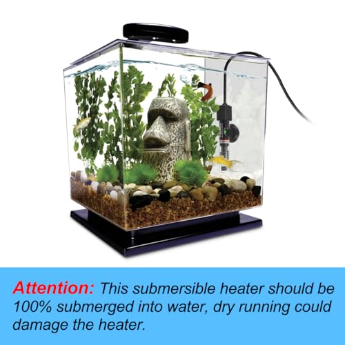 PULACO 25Watt Mini Aquarium Submersible Betta Heater with Free Thermometer Strip for 1-6 Gallon Fish Tanks (Preset Temperature 78℉)