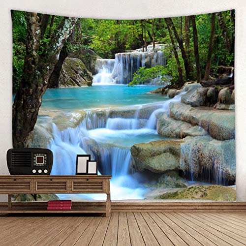 WODEJIA Forest Waterfall Fabric Tapestry, Wall Art Tablecloth, Bedspread Picnic Blanket, Beach Throw Blanket,Multifunctional for Bedroom Dormitory Living Room Hanging, Multifunctional for Bedroom Dormitory Living Room Hanging 91 x 71 Inches - color: Fores