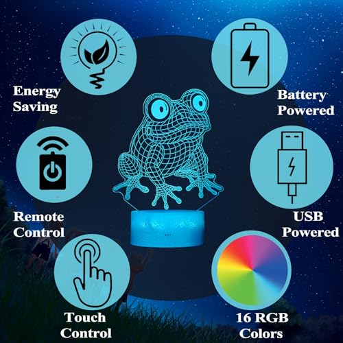 Cute Frog Night Light, Frog Gifts, Frog 3D Illusion Lamp with RGB 16 Colors Changing, Remote Control, Dimmable, Kids Room Decoration Baby's Light Room Decor Children Gifts - color: Color 4