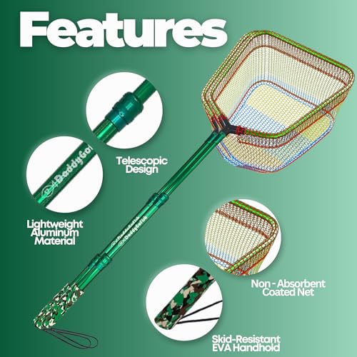 DaddyGoFish Kids Fishing Net - Extendable Telescopic Landing Net for Boy Girl Children Catching Small Fish Crab Shrimp Minnow Dragonfly Beach Pier Lake River Ocean - color: Style 2 (Green)