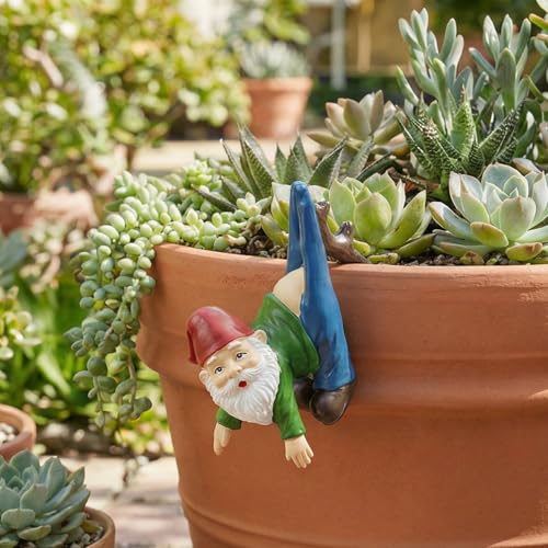 Gnome Statue Gnome Figurine Plant Pot Hanger Hugger, Resin Funny Gnome Ornament Garden Decor for Yard Lawn, Naughty Gift for Plant Parents - style: Gnome