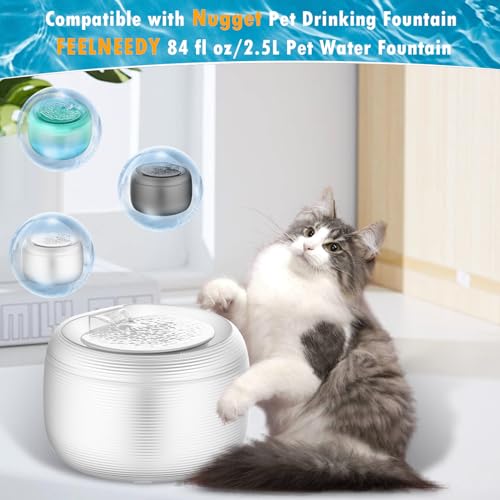12 Pack Cat Water Fountain Filters Replacement for Nugget and Feelneedy Pet Water Dispenser, Triple Filtration System with Activated Charcoal and Ion Exchange Resin, including 18 Pre-Filter Sponges