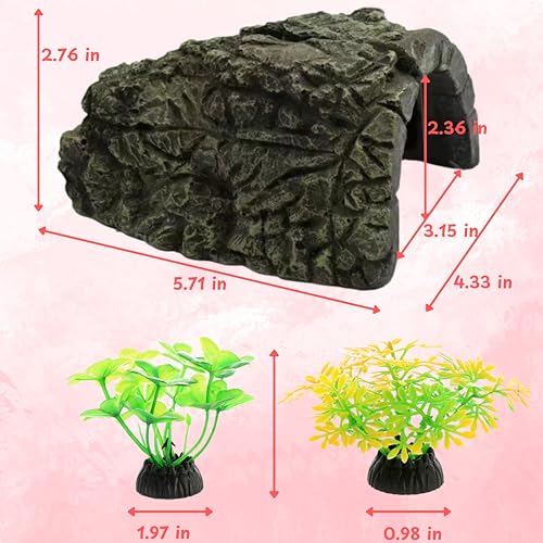 Axolotl Hides for Aquarium and Fake Water Plants Set, Axolotl Cave Aquarium Plastic Tree, Tortoise Turtle Hideout, Fish Tank Decor, Axolotls Tank Accessories, Turtle Tank Accessories (Plant Cave, L) - color: Plant Cave, size: L