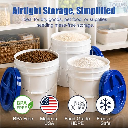 ePackageSupply 3.5 Gallon Bucket with Lid - Food Grade Bucket with Airtight Gamma Seal Screw-On Lid, 90 Mil Heavy Duty HDPE Plastic, BPA Free, for Bulk Food Storage, Made in USA - Blue, 6 Packs - color: Blue, size: 6 Packs