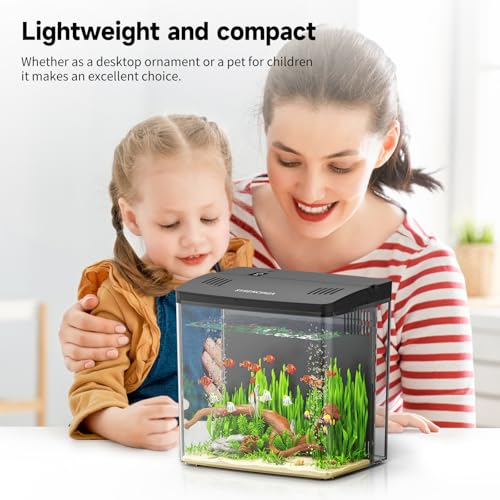 Desktop Fish Tank, 1.2 Gallon Self-Cleaning Smart Aquarium with Filter & 5-Color LED Light, Auto-Cycling Quiet Pump for Betta, Shrimp, Guppy, Goldfish
