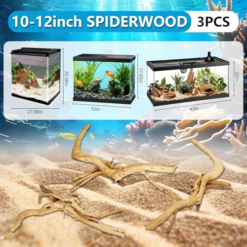 3 Pcs Natural Spiderwood for Aquarium, Aquarium Driftwood Freshwater 10-12 Inch, Assorted Size Spider Wood, Twisted Branches for Fishtank Accessories, Reptile Terrariums Decorations - color: 3 PackSpiderwood 10-12in