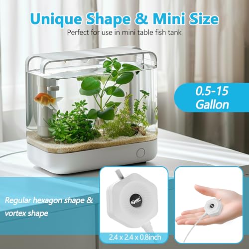 hygger Ultra Silent 1.5W Fish Bowl Aqaurium Mini Air Pump with Accessories, Oxygen Aerator Kit for Fish Tank 0.5-15 Gallon, Comes with 3/16 Inch Air Tubing, Air Stone, AC 110V/60HZ - color: White