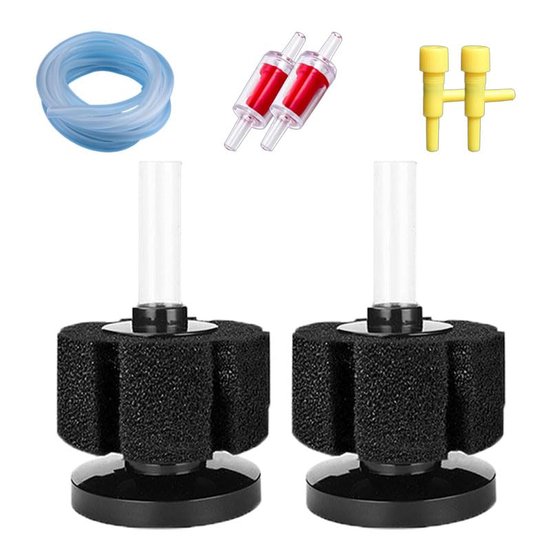 Aquarium Sponge Filter Fish Tank bio Biochemical Betta Shrimp Nano Filter with Airline Tubing (S up to 7Gal 2 Pcs)