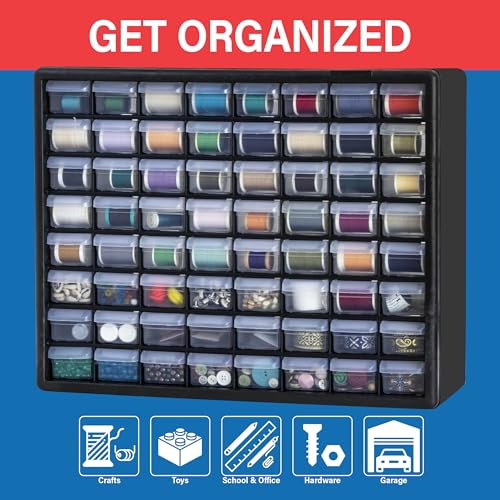 Akro-Mils 64-Drawer Plastic Drawer Storage Cabinet for Garage Organization, Bead Organizer, Building Bricks Storage, Teacher Toolbox, Makeup Organizer, 20" W x 6" D x 16" H, 10164 Black - color: Black, size: 64 Drawer, style: 1 Pack