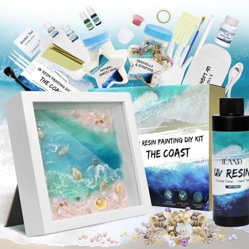 iLAND Crafts for Adults Zen Ocean Resin Art Kit, Creative Teen Crafts Resin Kit for Beginners, Crafting Hobbies for Women, DIY Sea Art Projects for Adults, Unique Beach Themed Gifts for Crafty Crafter - color: Premium White