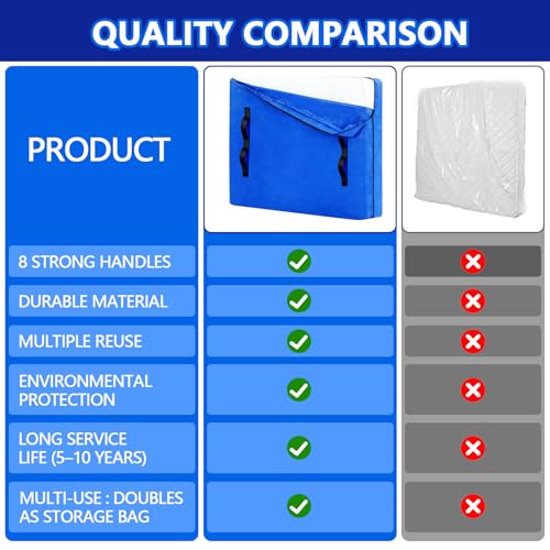 Heavy Duty Mattress Bags for Moving and Storage, Extra-Thick Queen Size Mattress Bag for Moving with 12 Handles, Reusable and Durable Storage Bag Protector with Zipper, Blue - color: Blue, size: QUEEN
