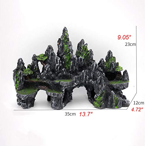 PakyKai Large Fish Tank Decorations, Mountain View Aquarium Ornament with Tree House Cave Bridge Artificial Plastic Plants Aquarium Decorations
