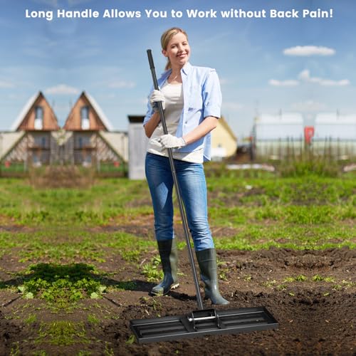 Goplus Lawn Leveling Rake, 30" x 10" Heavy Duty Level Lawn Tool w/ Ergonomic Handle for Soil, Effort-Saving Landscape Rake for Garden, Backyard, Golf Course, Farm, Pasture, Black - style: 30" x 10", Black