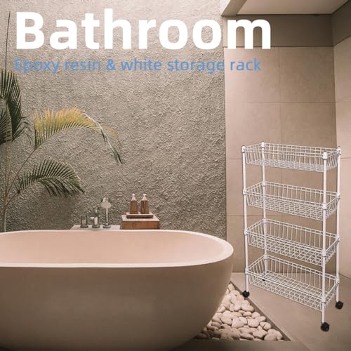 NSF white 4-layer storage rack, refrigerator crevice rack, washing machine crevice rack, laundry room dirty clothes storage, multifunctional household epoxy resin deep mesh basket - size: 4-White H basket