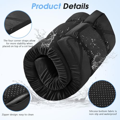 CYMULA 3 Inch Memory Foam Camping Pad, Camping Essentials Roll Up Floor Mat for Car Camping, Cot, Tent, Truck, Travel and Guest Use, Non-Slip Waterproof Bottom, Removable Cover - color: BLACK, size: Twin XL:80*38*3