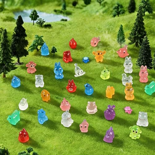 60Pcs Luminous Mini Resin Turtles and 60pcs Mini Resin Animals Styles Variety Tiny Animal Figurines Bulk for Micro Fairy Garden Landscape Accessories Hide Crafts Decor Aquarium