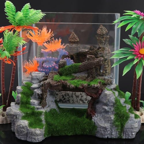 Kopida Fish Tank Ornaments 1PC Aquarium Artificial Resin Rockery Creative Moss Rockery Shape Fish Tank Decoration Landscaping Home Fish Tank Table Bridge Ornament