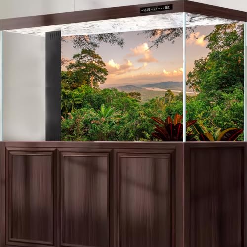 Panoramic Mountain Valley Aquarium Background Majestic Jungle Rainforest Scene Fish Tank Background Scenic Forest Tranquil River Terrarium Backgrounds Green Pine Trees Reptile Tank Backgrounds 24x12in - color: Red_Green, size: 24(W)x12(H)in