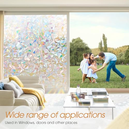 Beautyhero Window Privacy Film, Frosted Reeded Glass Cling, 3D Decorative Coverings with UV Blocking, Static Cling Tint for Bathroom Doors Cabinet - color: Rainbow, size: 17.5 x 78.7 Inch