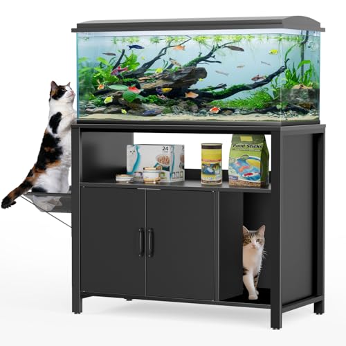 GDLF 40 Gallon Breeder Tank Stand，40–50 Gallon Fish Tank Stand with Hidden Cat Litter Box Cabinet and Cat Perch,36.6"x18.9"Tabletop, 660 LBS Capacity - size: 40-50 gallon