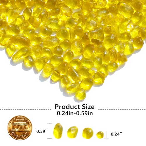 QYGL Sea Glass Stones - Yellow Clear Glass Pebbles Gemstones - Perfect for Aquarium Rocks, Fish Tank Gravel, Vase Fillers, DIY Crafts, and Home Decor (0.9LB/14oz) - color: Yellow