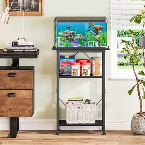 Snughome 5-10 Gallon Aquarium Stand, 3 Tier Fish Tank Stand with Storage, Fish Tank Stand with Metal Frame, Reptile Turtle Tank Stand for Home Office, 20.47" x 11.02" x 30.52", Black - color: Black