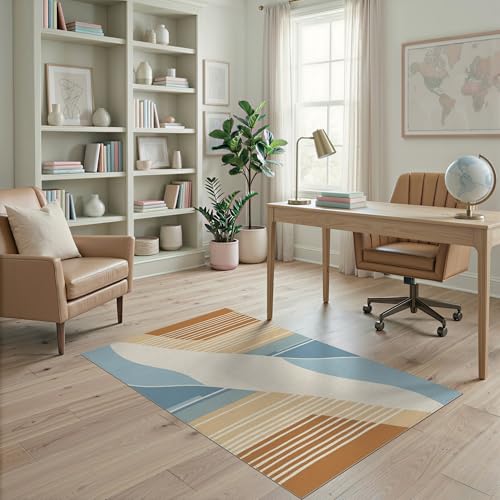 4'x6' Washable Abstract Geometric Accent Rug, Beige Non-Shedding Small Carpet Pet Friendly & Kids Safe Play Mat for Playroom, Bedroom, Reading Nook | Ref:1993950 - color: Beige/Pattern 24, size: 4' x 6' (Rectangular)
