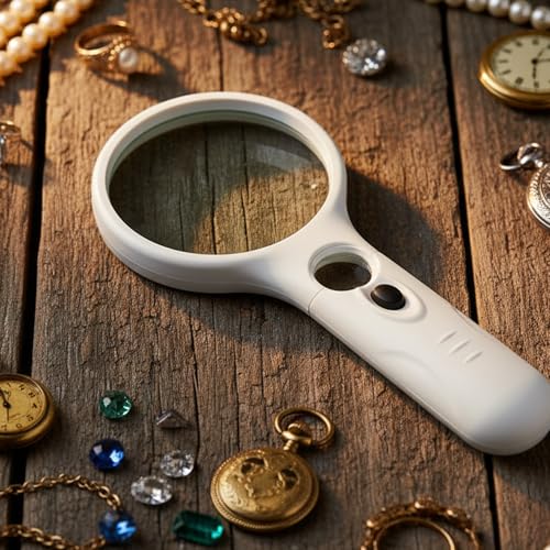 Magnifying Glass with Light 3X 45X Handheld Magnifier 3 LED Light Magnifying Glass for Reading Small Prints Reading Inspection Jewellery Hobbies Crafts (White) - color: White