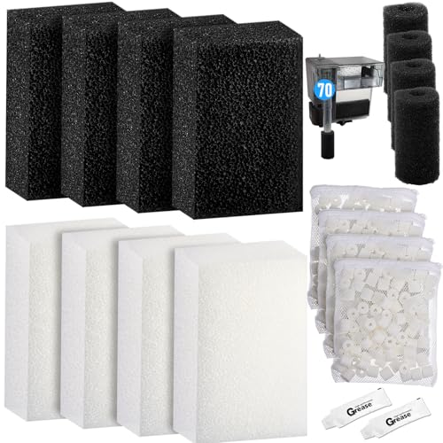 Threlaco 22 Pcs/4 Set of Three-Stage Filtration Fish Tank Filter Compatible with Aquaclear 70 Power Filter, Maintenance Kit, Foam Pads, Mesh Bags, Ceramic Rings, for 40- to 70-Gallon Aquariums - style: Aquaclear 70